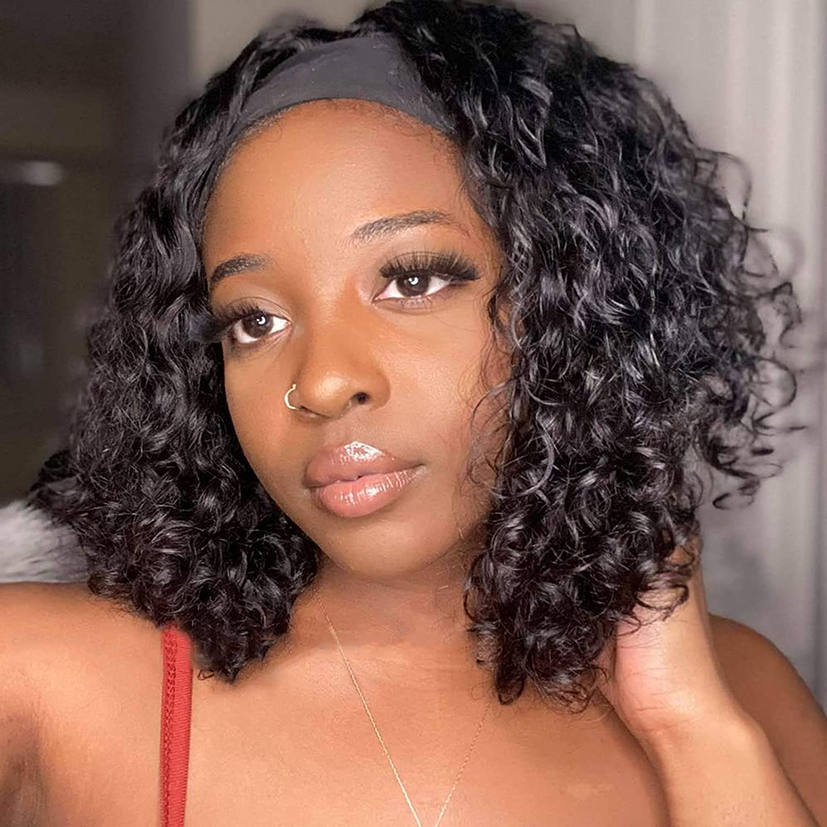 Cranberry Breathable Comfortable Headband Bob Deep Wave 180% Density Human Hair Beginner Wig