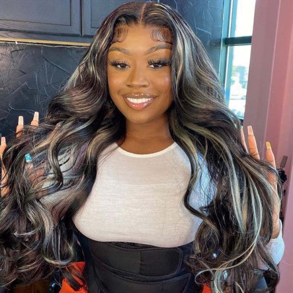 Cranberry Sliver Gray Black Highlight Straight Wig Human  display picture 1