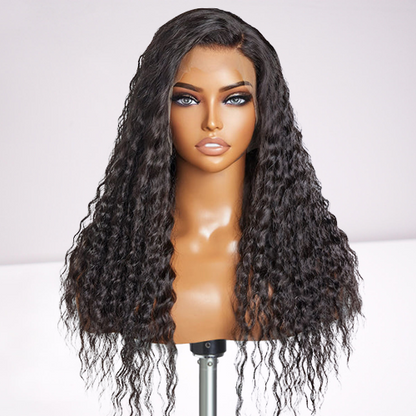 Cranberry Natural Black Flowy Bohemian Curly 13x4 Frontal Lace C Part Long Wig 100% Human Hair