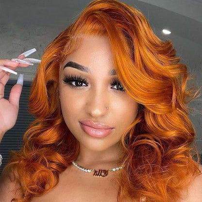 Cranberry 13x6 Ginger Lace Front Wig Pre Plucked Orange Body Wave Frontal Wig