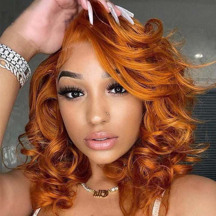 Cranberry 13x6 Ginger Lace Front Wig Pre Plucked Orange Body Wave Frontal Wig
