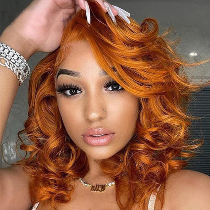 Cranberry 13x6 Ginger Lace Front Wig Pre Plucked Orange Body Wave Frontal Wig