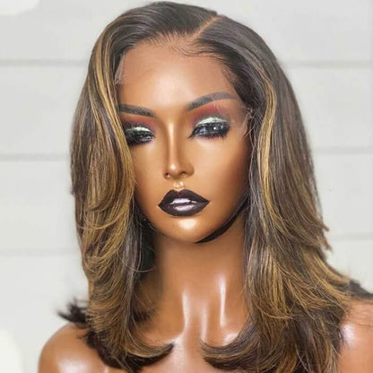Cranberry Golden Blonde Highlight Side Part Long Bob Lace Front Wig Human Hair