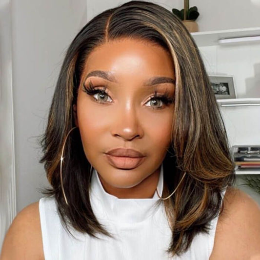Cranberry Golden Blonde Highlight Side Part Long Bob Lace Front Wig Human Hair
