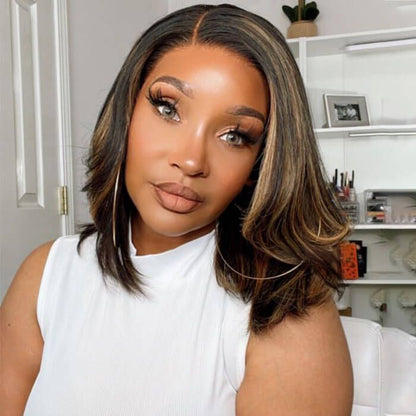 Cranberry Golden Blonde Highlight Side Part Long Bob Lace Front Wig Human Hair