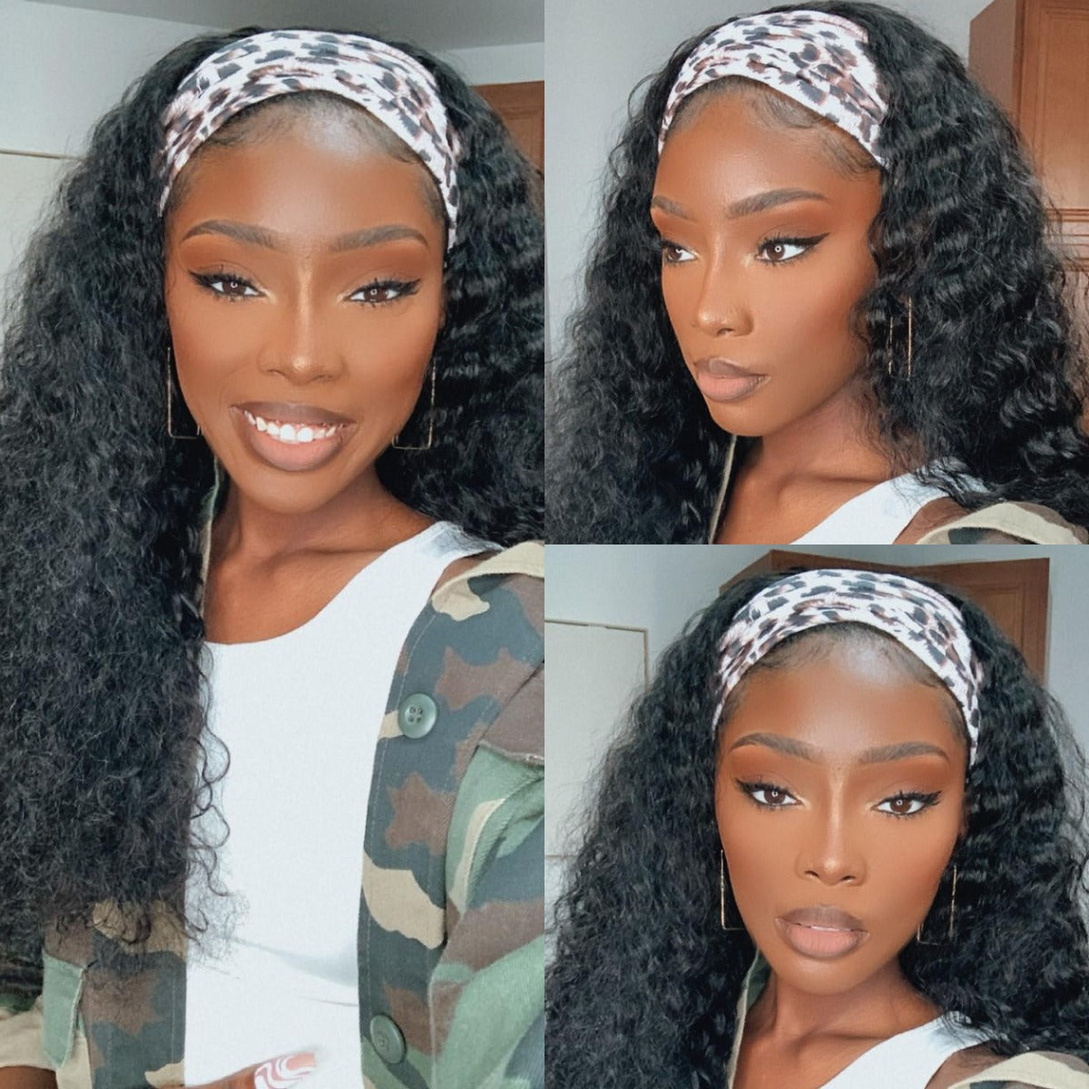 Cranberry Deep Wave Human Hair Wig Glueless Wig Brazilian Virgin Hair  Headband Wig 180% Density