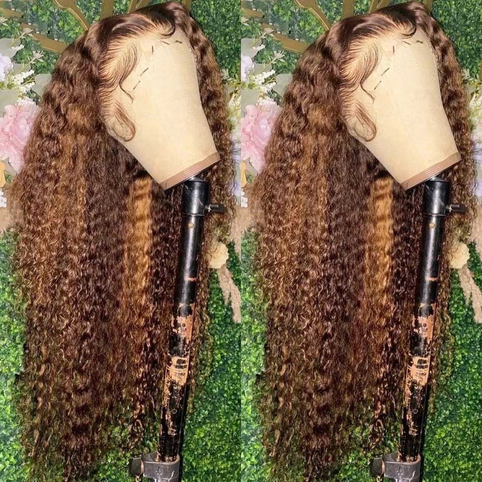 Highlight Curly Wigs 13x4 5x5 HD Lace Front Closure Colored Human Hair Wigs 180% Density