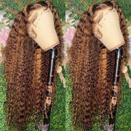 Highlight Curly Wigs 13x4 5x5 HD Lace Front Closure Colored Human Hair Wigs 180% Density