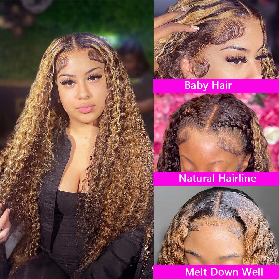 Highlight Curly Wigs 13x4 5x5 HD Lace Front Closure Colored Human Hair Wigs 180% Density