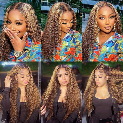 Highlight Curly Wigs 13x4 5x5 HD Lace Front Closure Colored Human Hair Wigs 180% Density