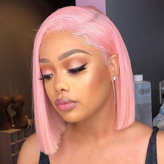 Cranberry Short Bob Lace Front Wigs Straight Pink Brazilian Human Hair Wigs - Cranberry Hair