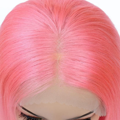 Cranberry Short Bob Lace Front Wigs Straight Pink Brazilian Human Hair Wigs - Cranberry Hair