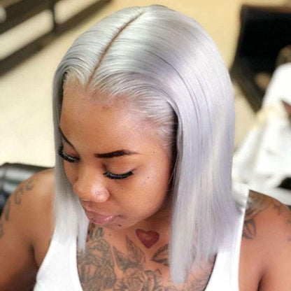 Cranberry Short Bob Lace Front Wigs Straight Grey Brazilian Human Hair Wigs - Cranberry Hair