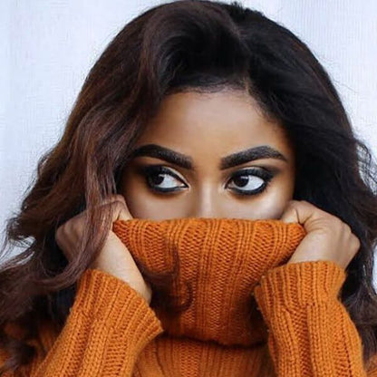 Cranberry Shoulder Length Wavy Caramel Brown Highlights Human Hair Lace Front Wigs