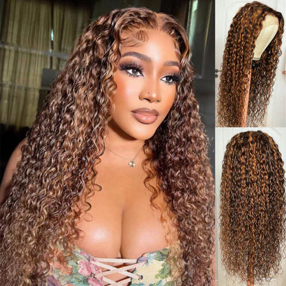 Highlight Curly Wigs 13x4 5x5 HD Lace Front Closure Colored Human Hair Wigs 180% Density